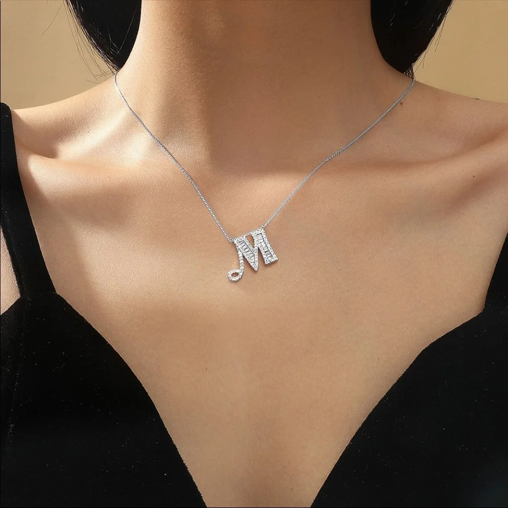New 925 Silver Initial Letter Diamond Necklaces - Picture 6 of 16